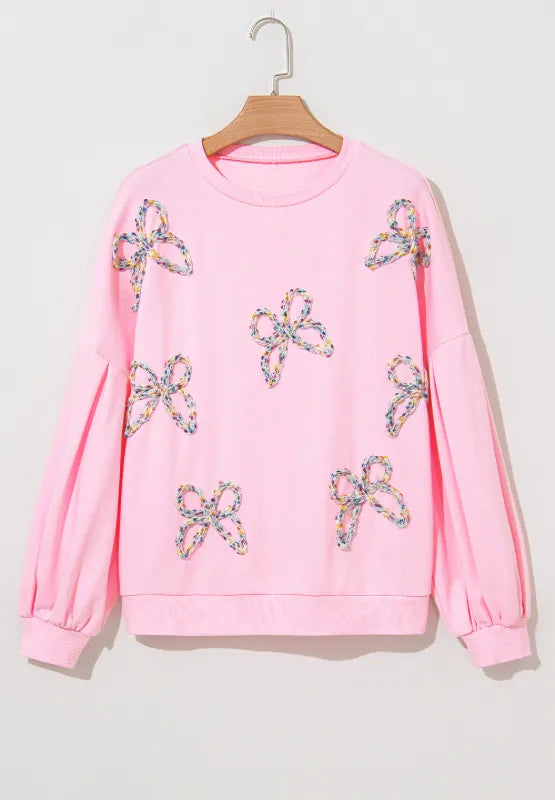 Bow Round Neck Long Sleeve Sweatshirt