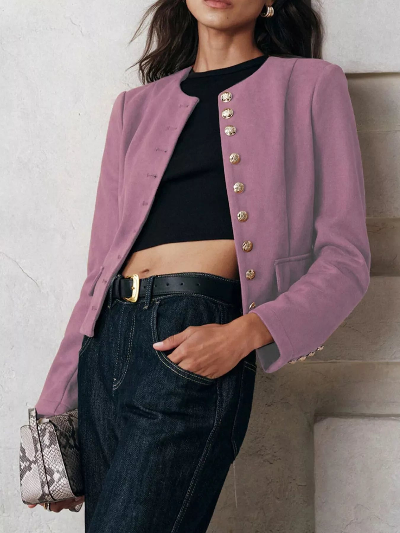 Round Neck Button Up Blazer