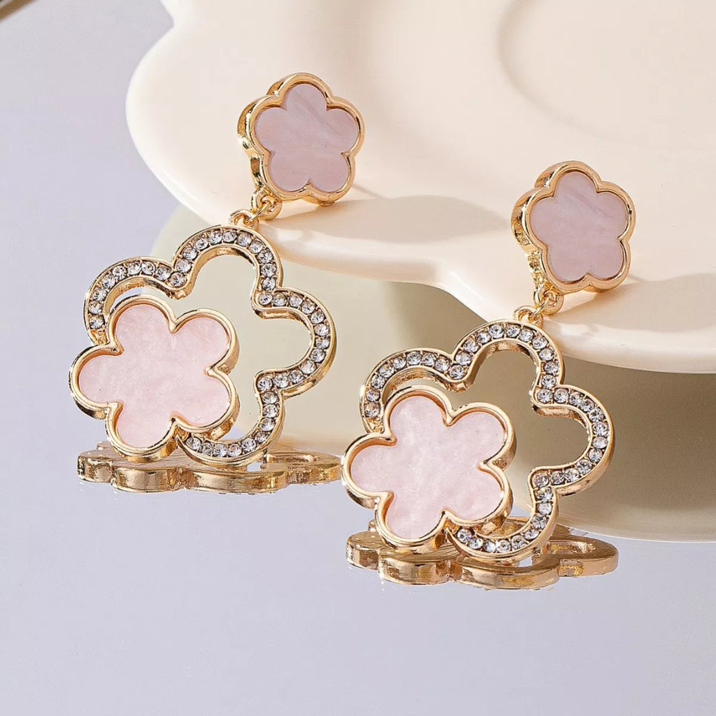 Lucky Clover Dangle Earrings with Rhinestone Accents