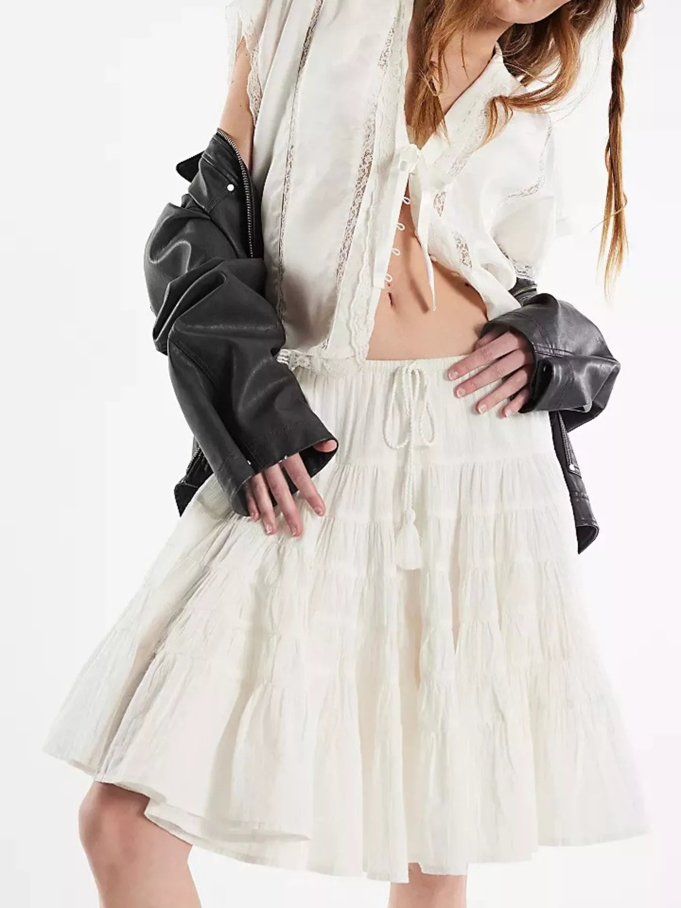 Tiered Drawstring Mini Skirt