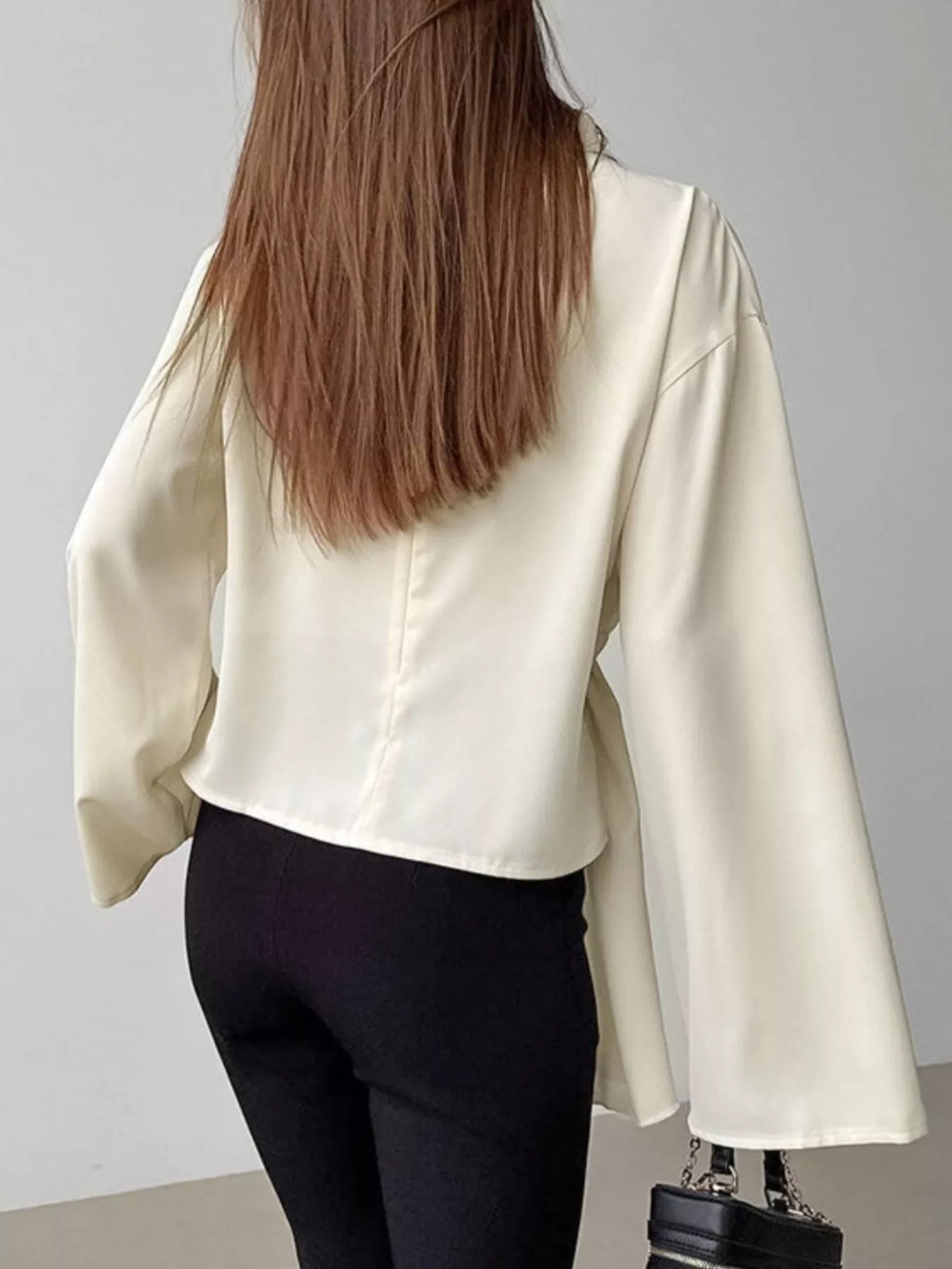 Ruched Mock Neck Long Sleeve Blosue