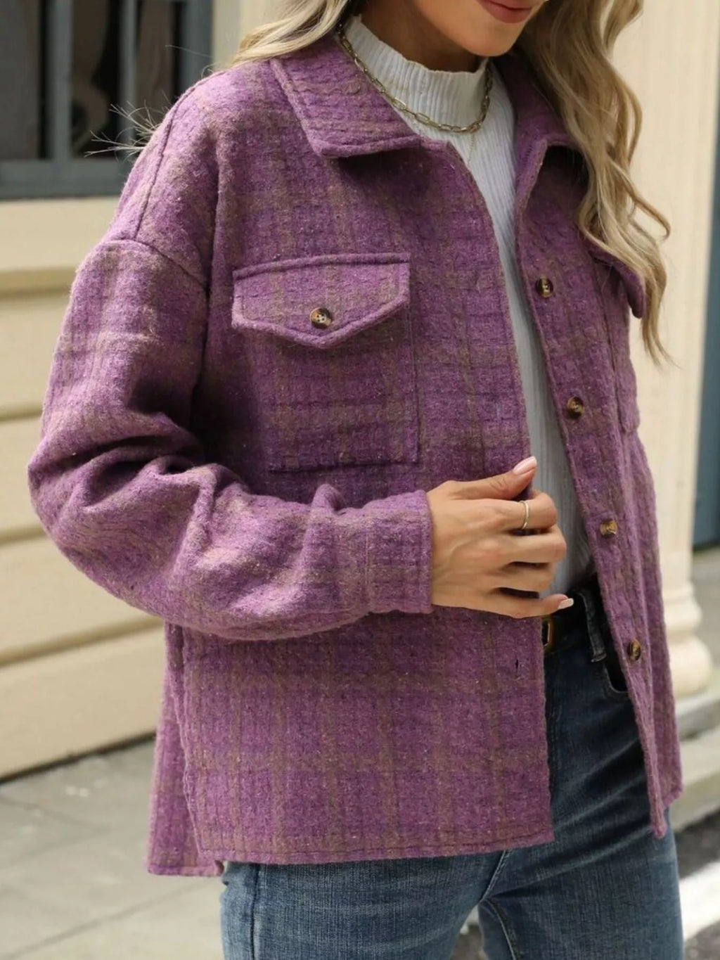 Plaid Button Up Long Sleeve Jacket