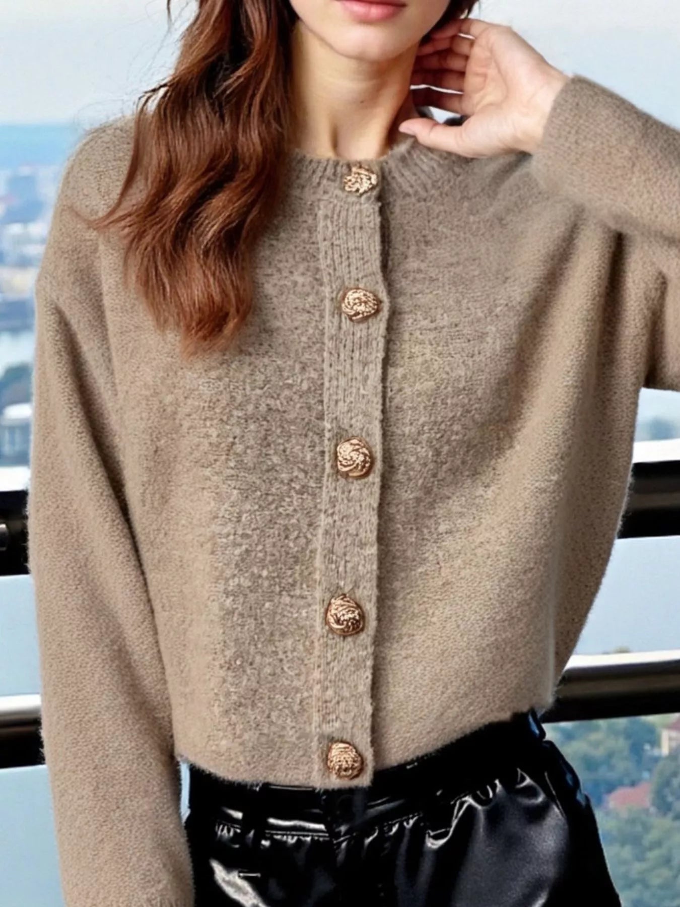 Button-Up Drop Shoulder Cardigan