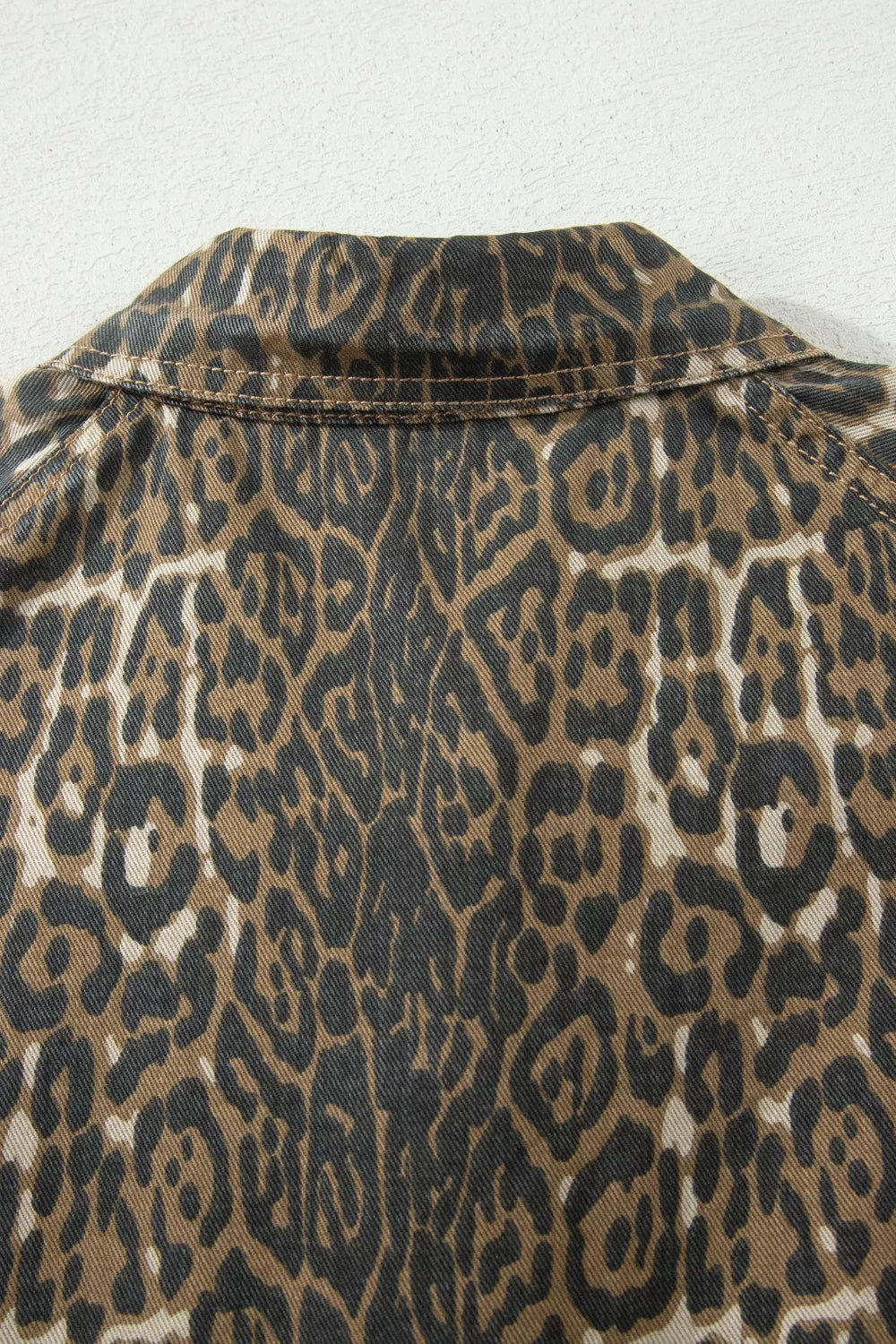 Leopard Print Puff Sleeve Denim Dress