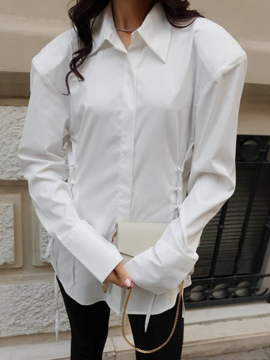 Side Lace Up Button Up Shirt