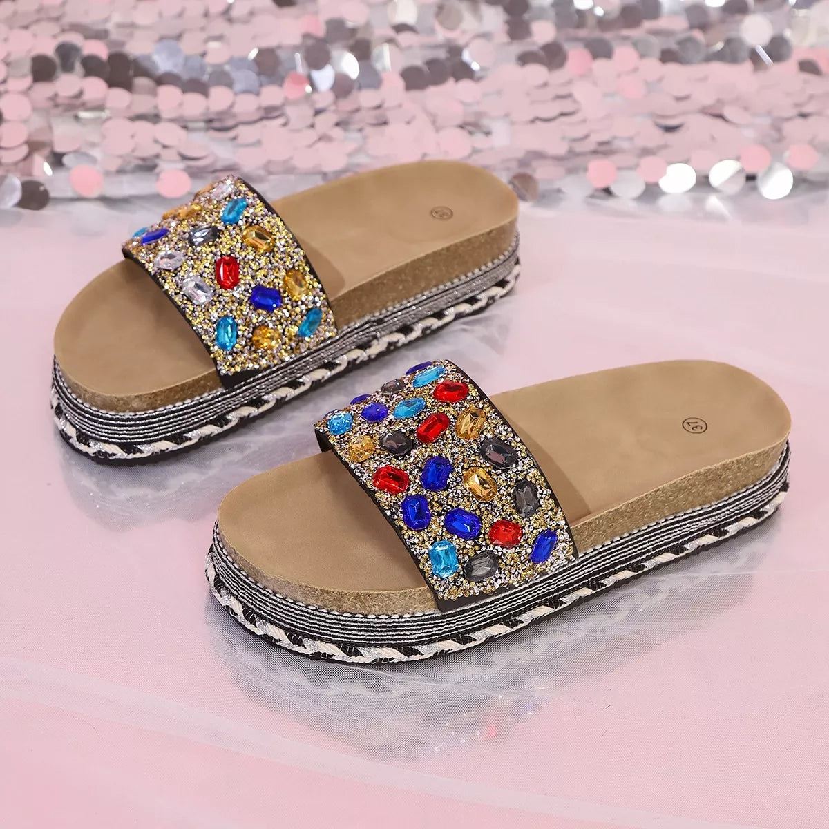 Rhinestone Open Toe Platform Sandals