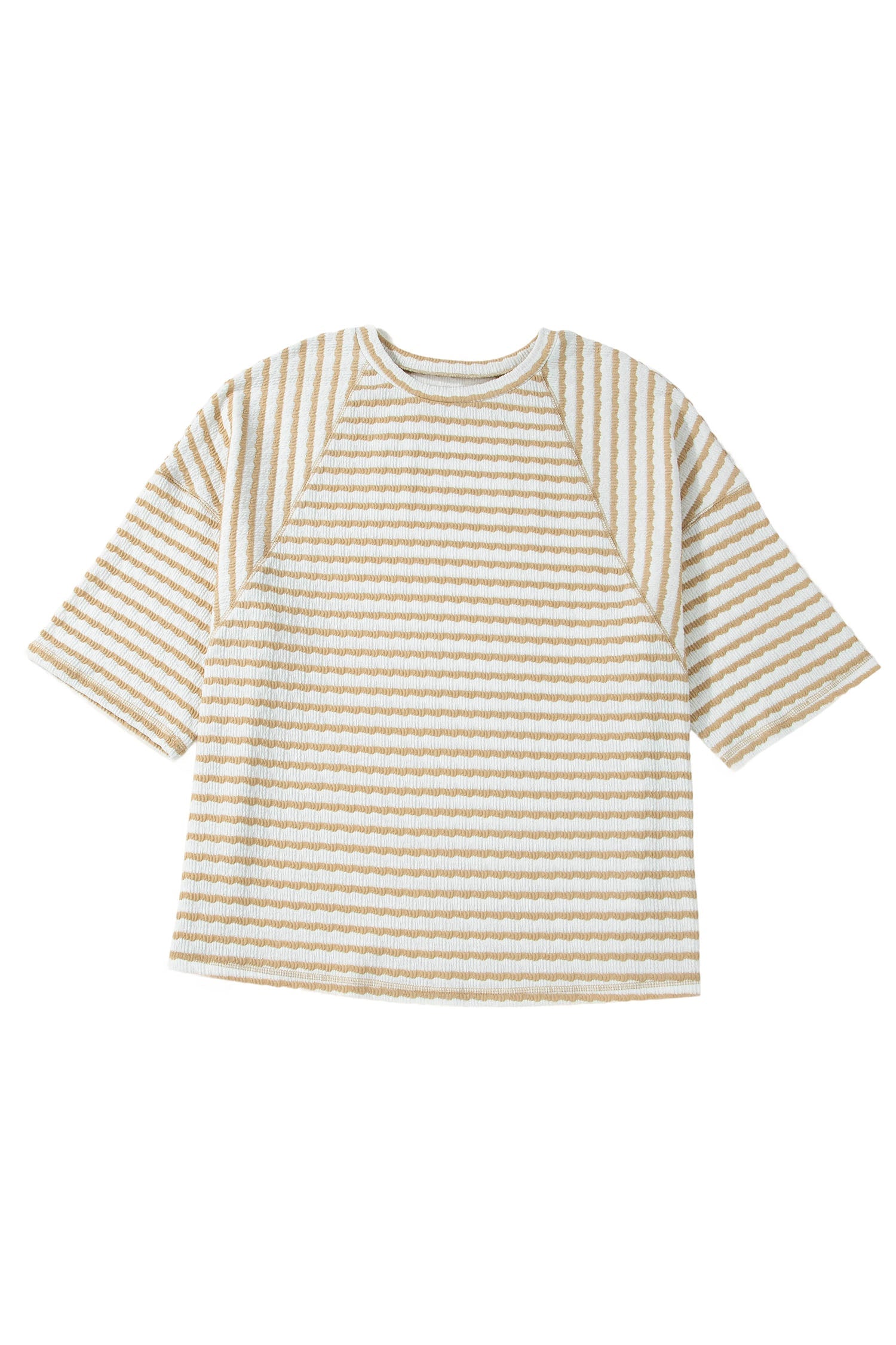 Plus Size Stripe Textured Patchwork 3/4 Sleeve Top