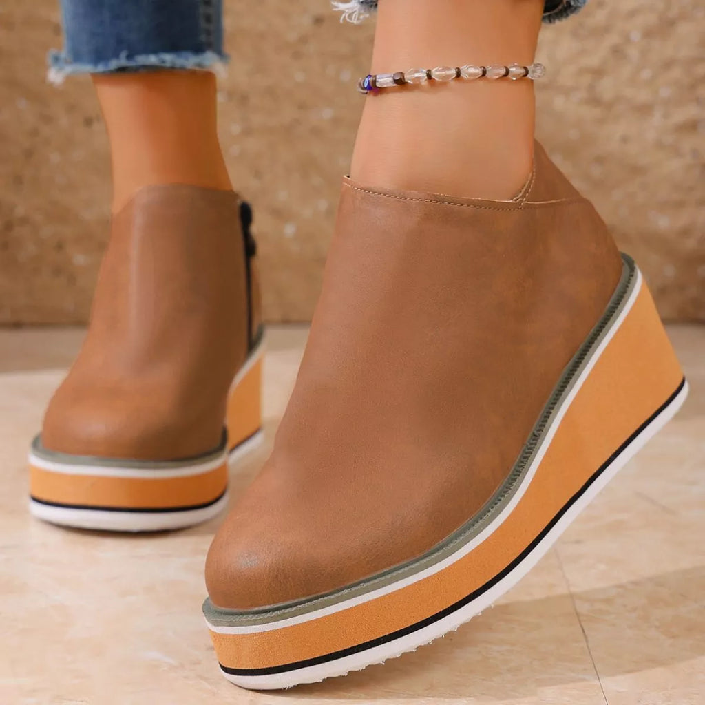 Round Toe Wedge Ankle Boots