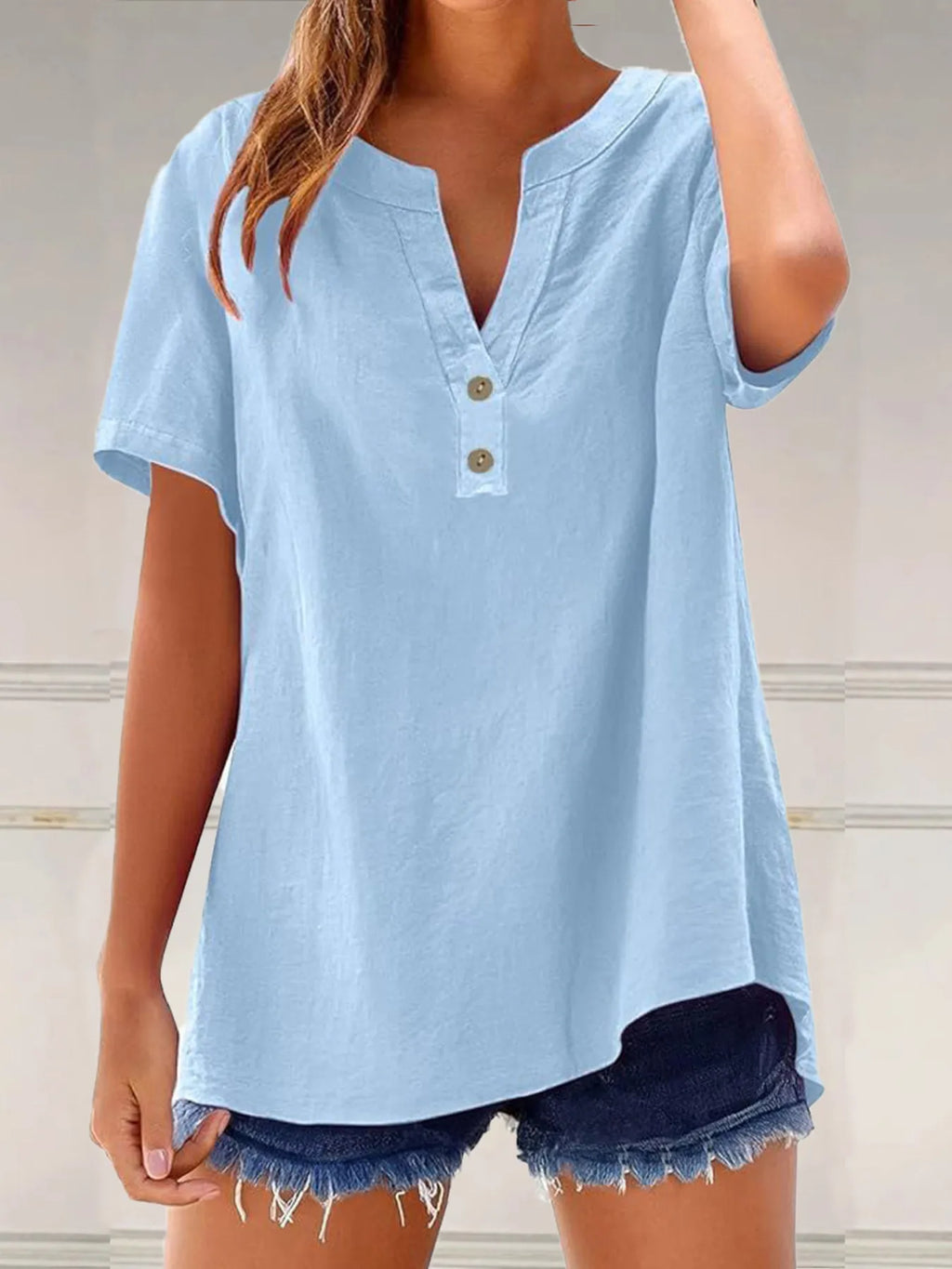 Full Size Notched Short Sleeve Blouse Plus Size