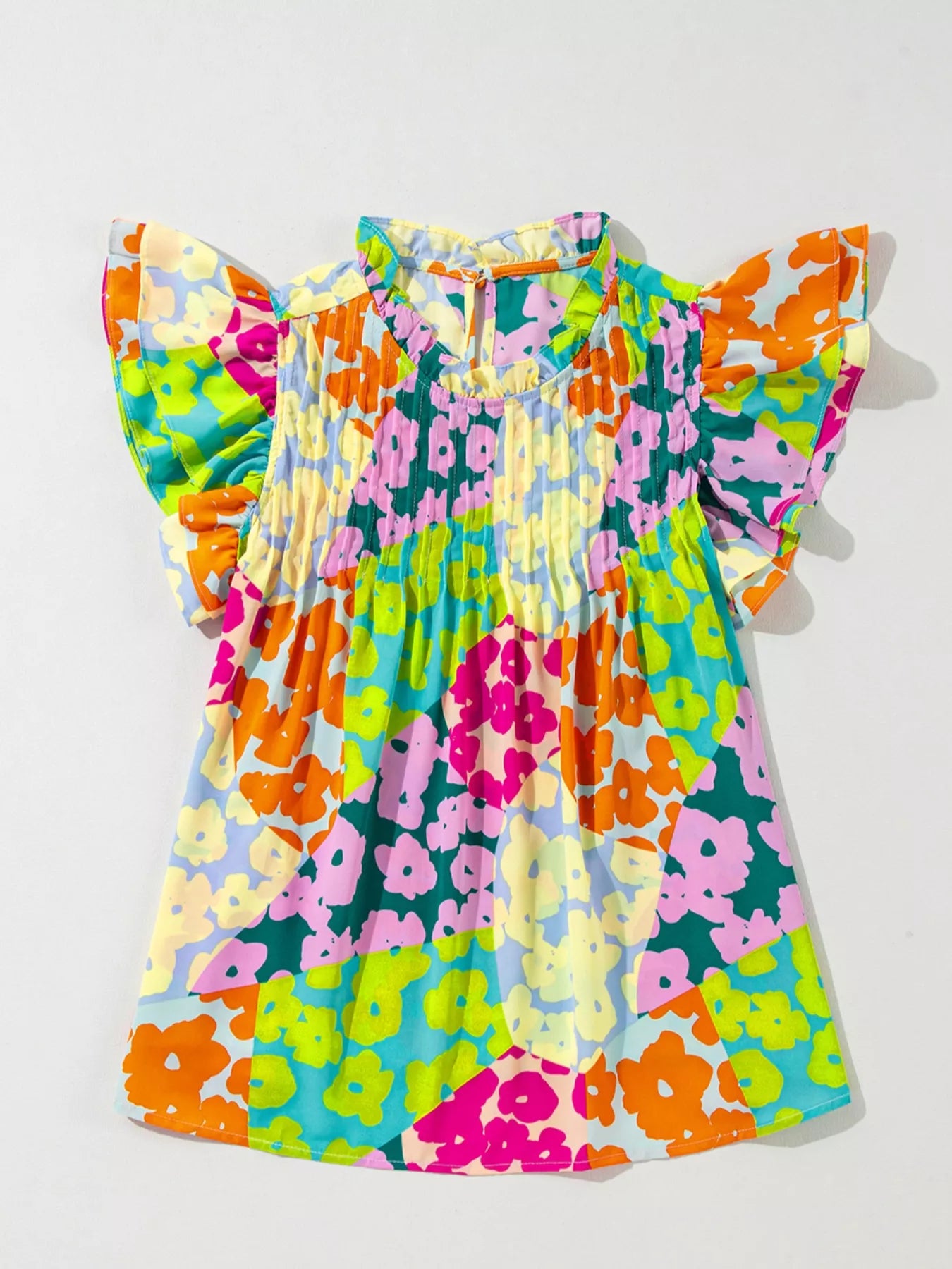 Printed Ruffled Cap Sleeve Blouse