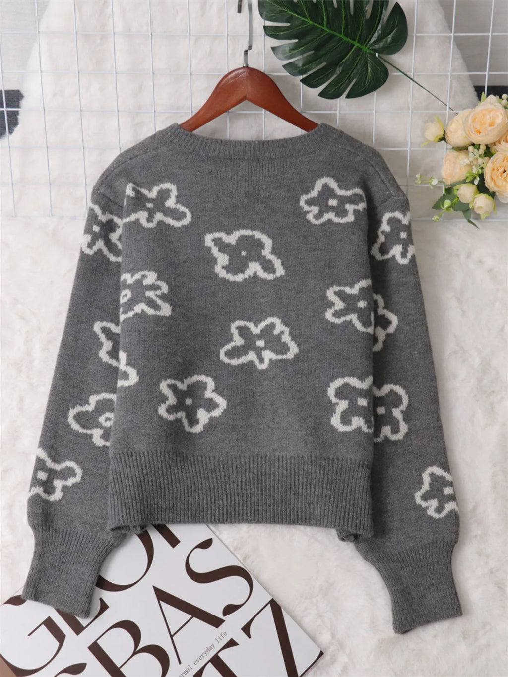 Floral Pattern Button-Up Cardigan