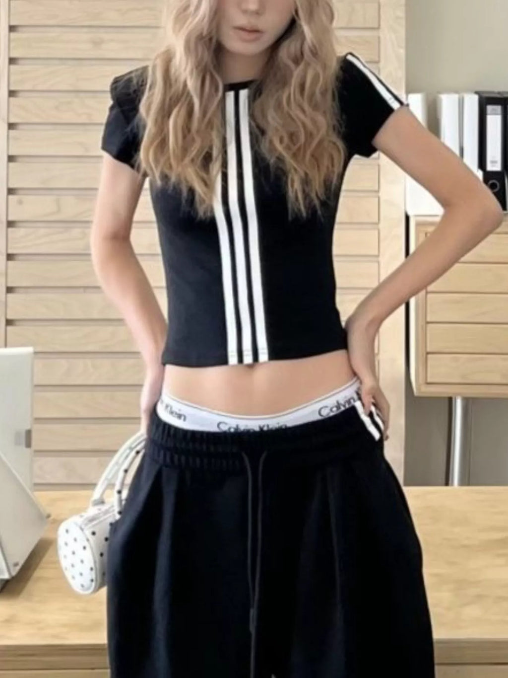 Full Size Striped Crop Top & Wide Leg Pants Set Plus Size