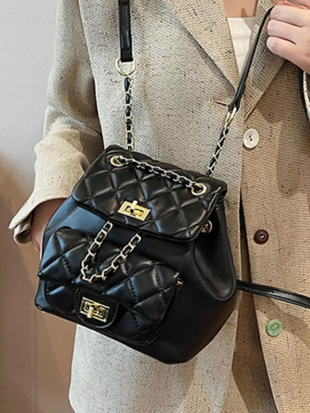 Quilted Chain Decor Backpack Bag