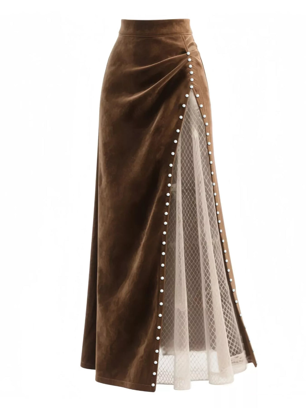 Pearl Trim Slit Maxi Skirt
