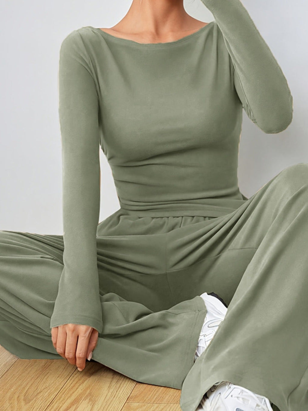 Casual Long Sleeve Top & Wide Leg Pants Set