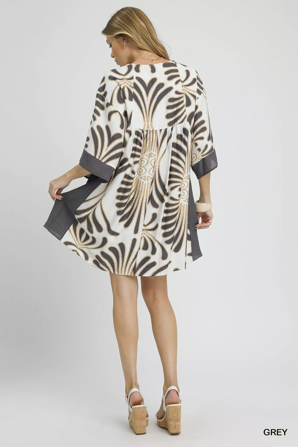 Umgee Abstract Print Kimono Sleeve Mini Dress