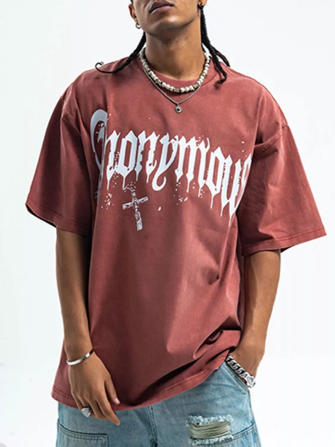 Men's Letter Round Neck Half Sleeve T-Shirt