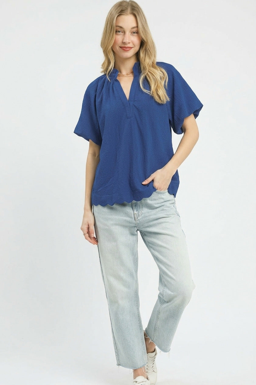 Scalloped Hem Textured Blouse