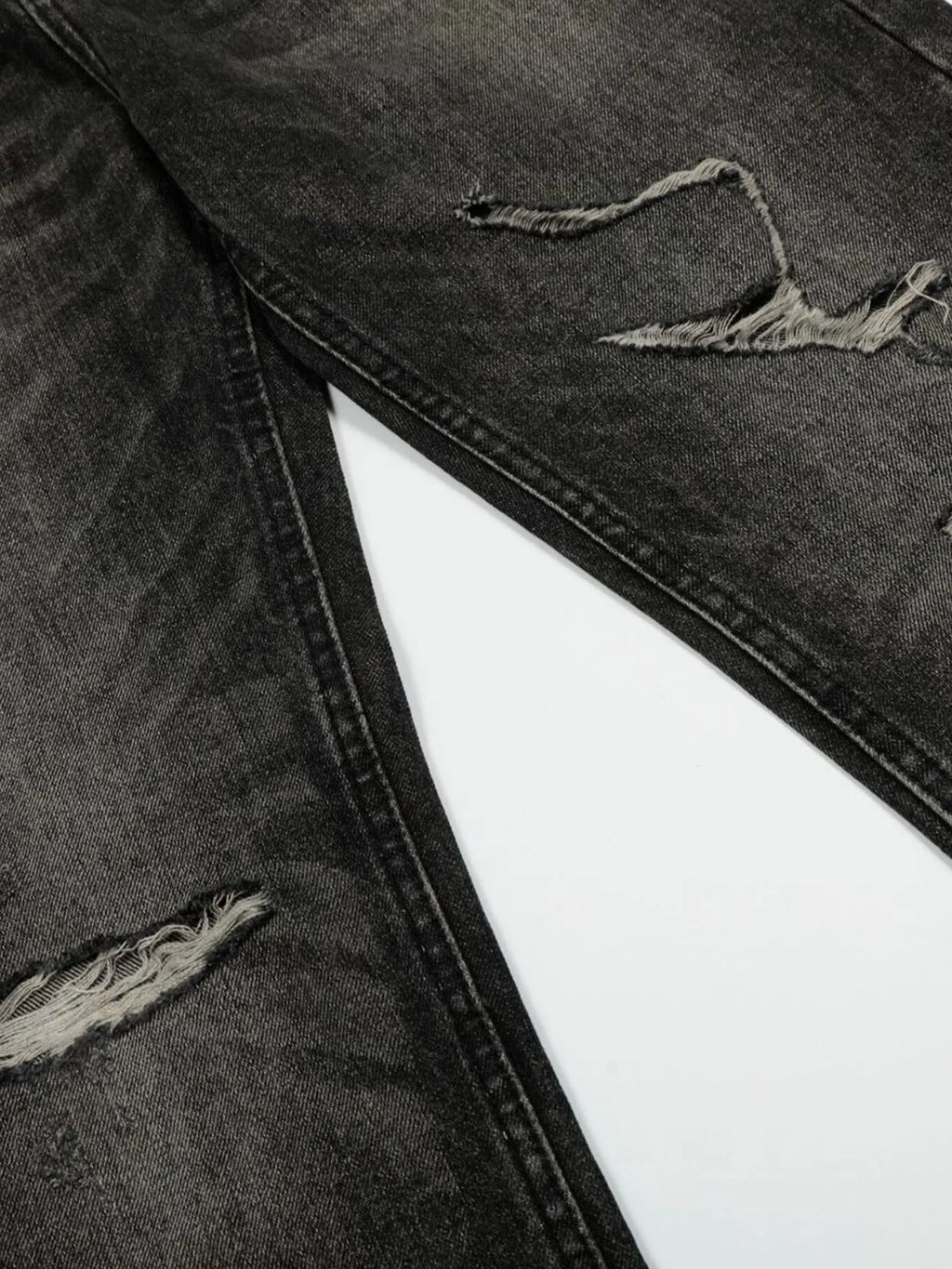 Men's Distressed Washed Straight Jeans