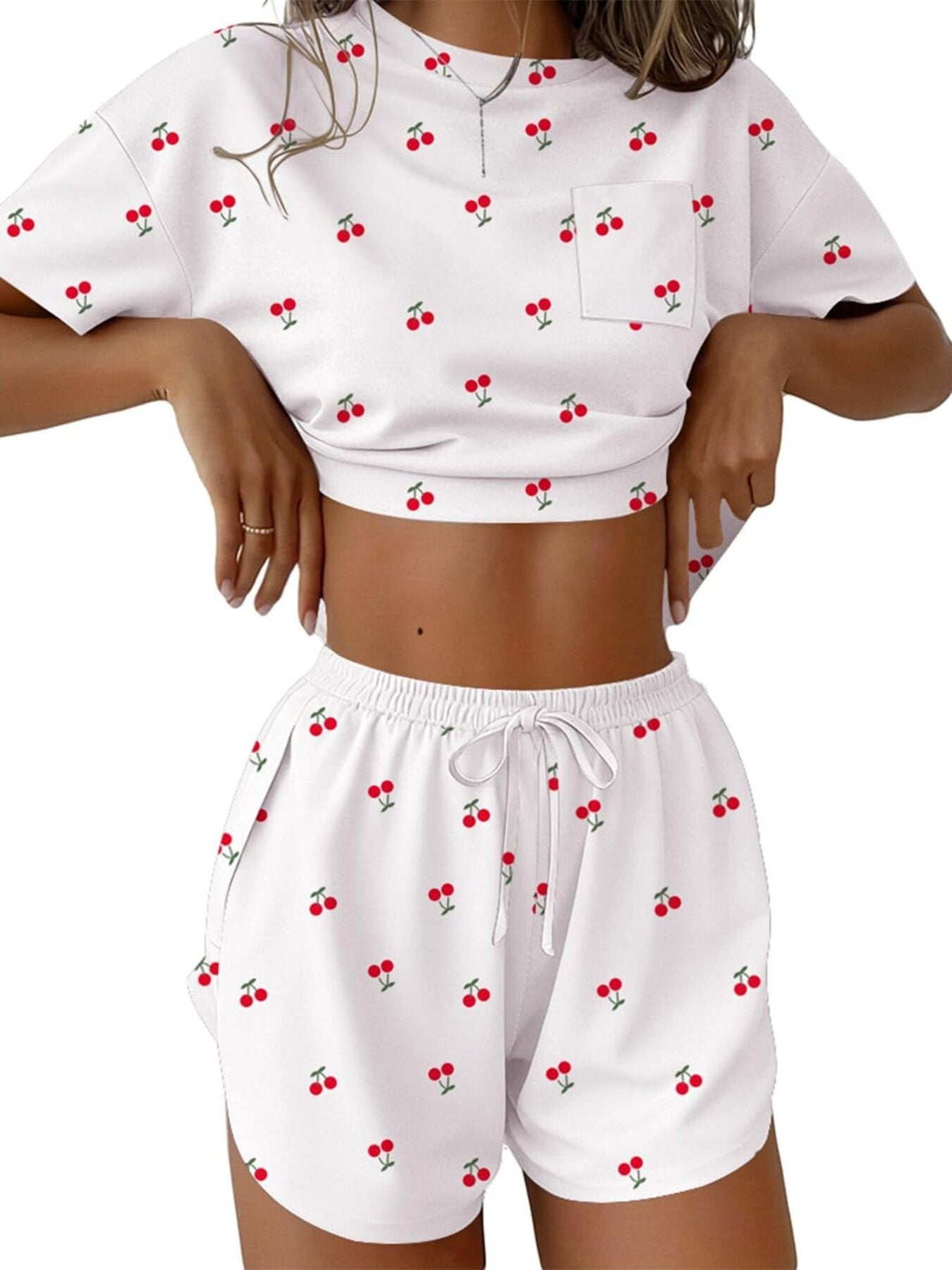Printed Round Neck Tee and Shorts Set