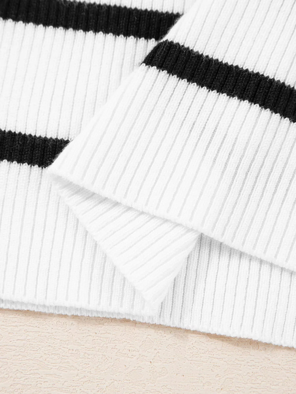 Scalloped Trim U Neck Striped Ribbed Slim Knit Top