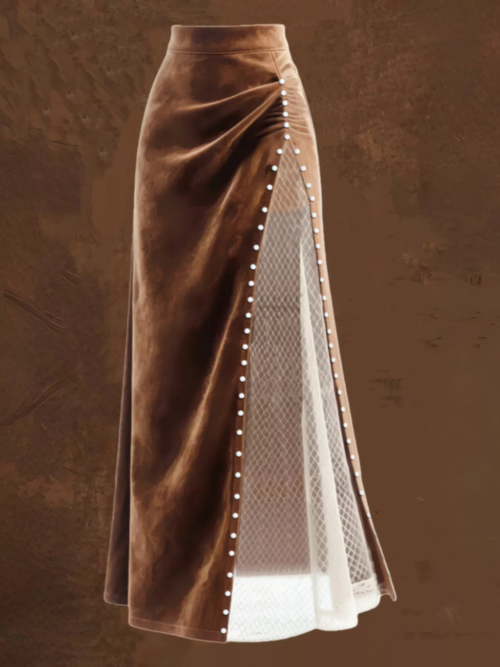 Pearl Trim Slit Maxi Skirt