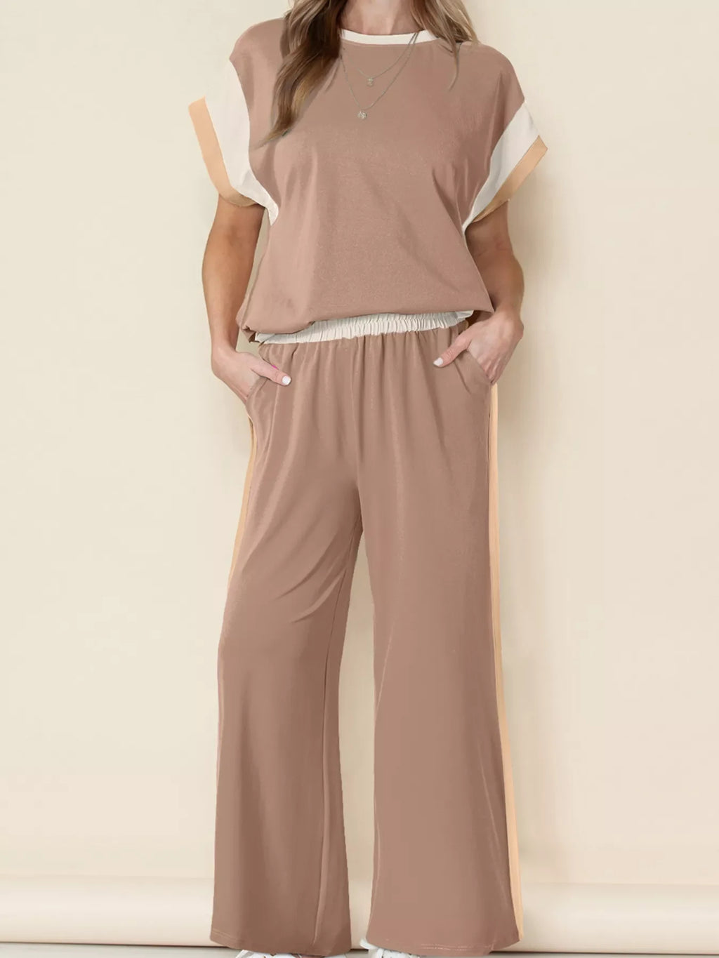 Color Block Detail Casual Two-piece Set