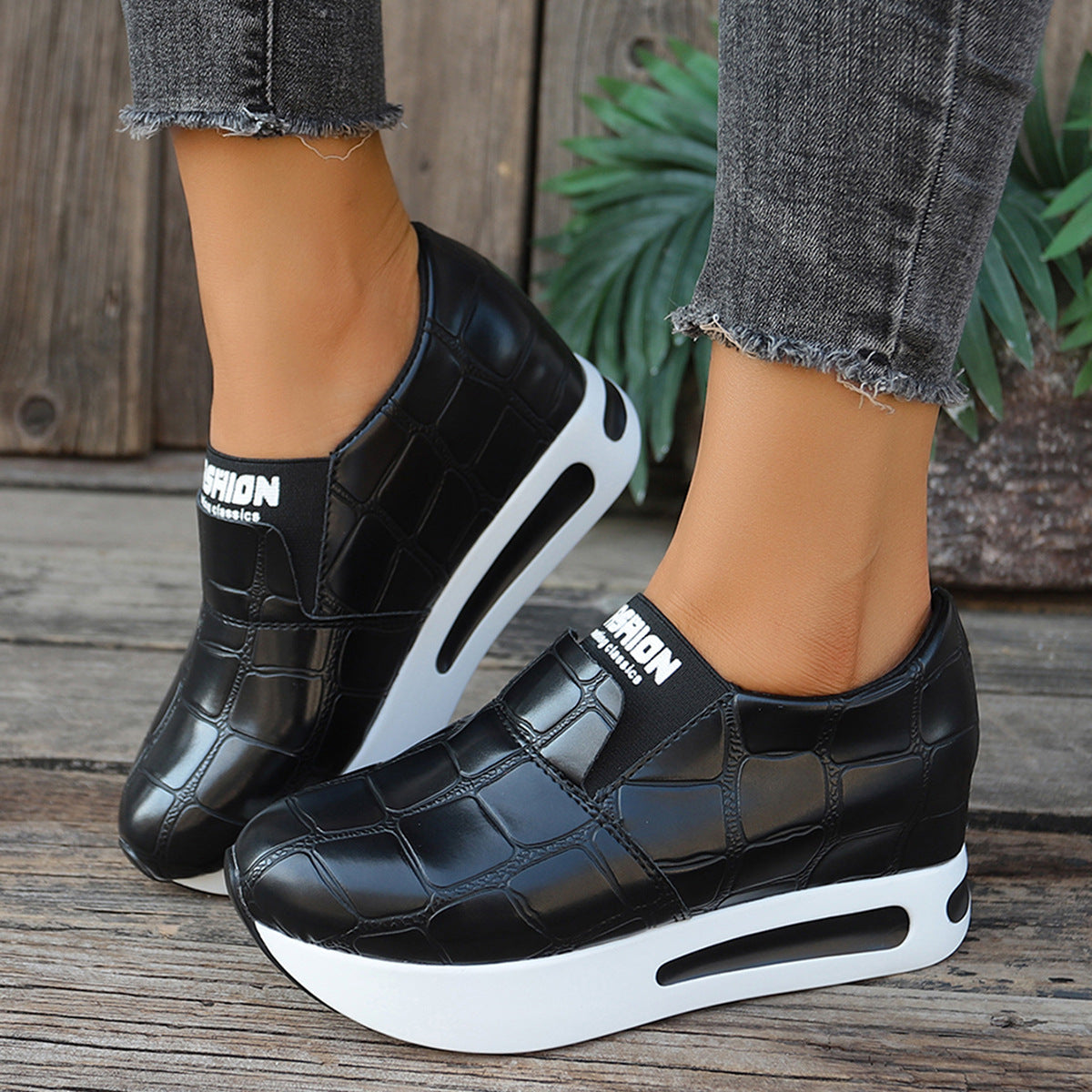Crocodile Pattern Platform Slip-Ons