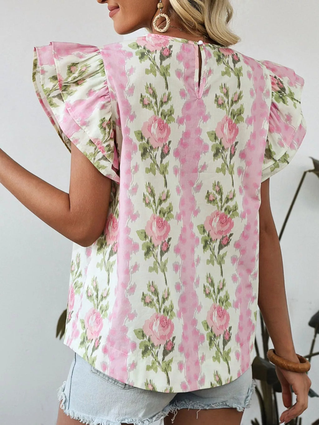 Floral Ruffle Sleeve Blouse