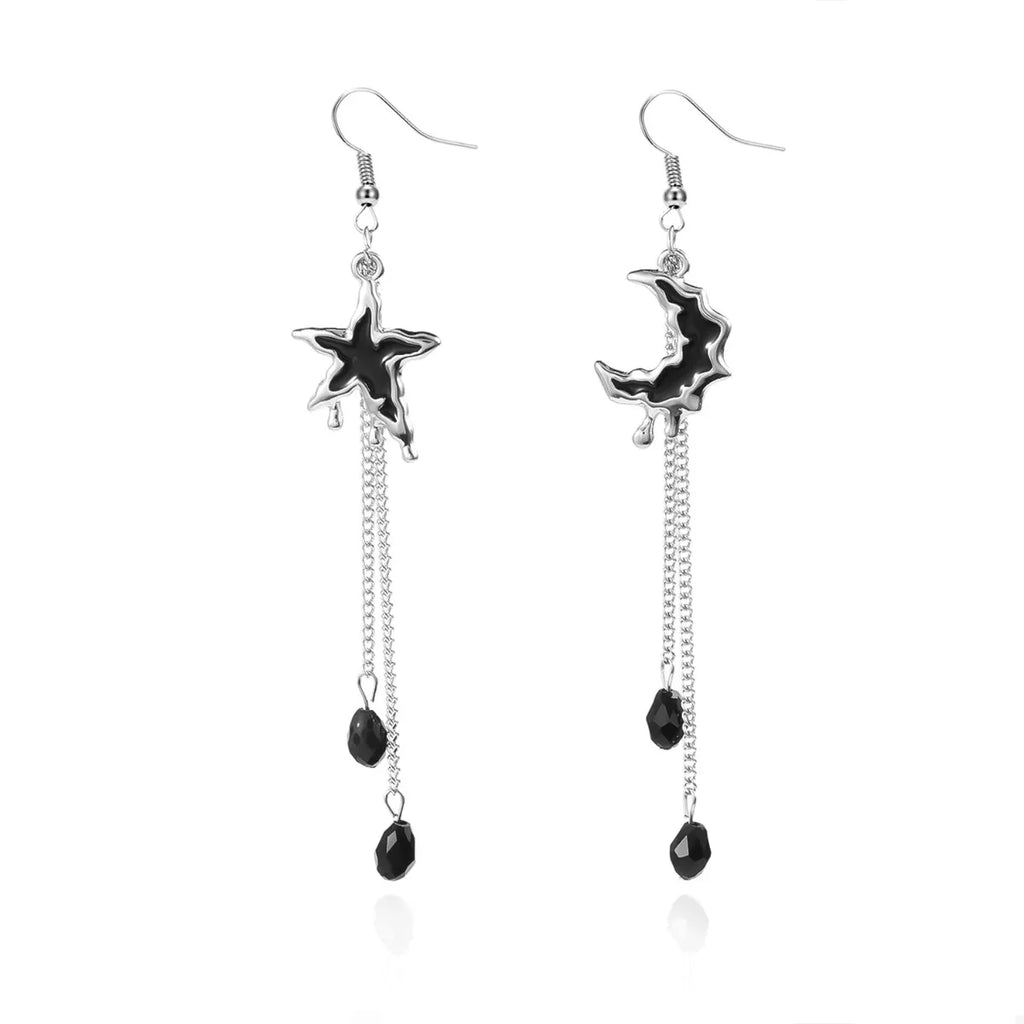 Star & Moon Chain Drop Earrings