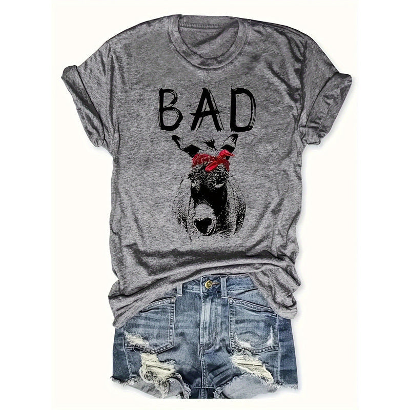 Women's Animal Letter Print Casual Short Sleeve T-Shirt