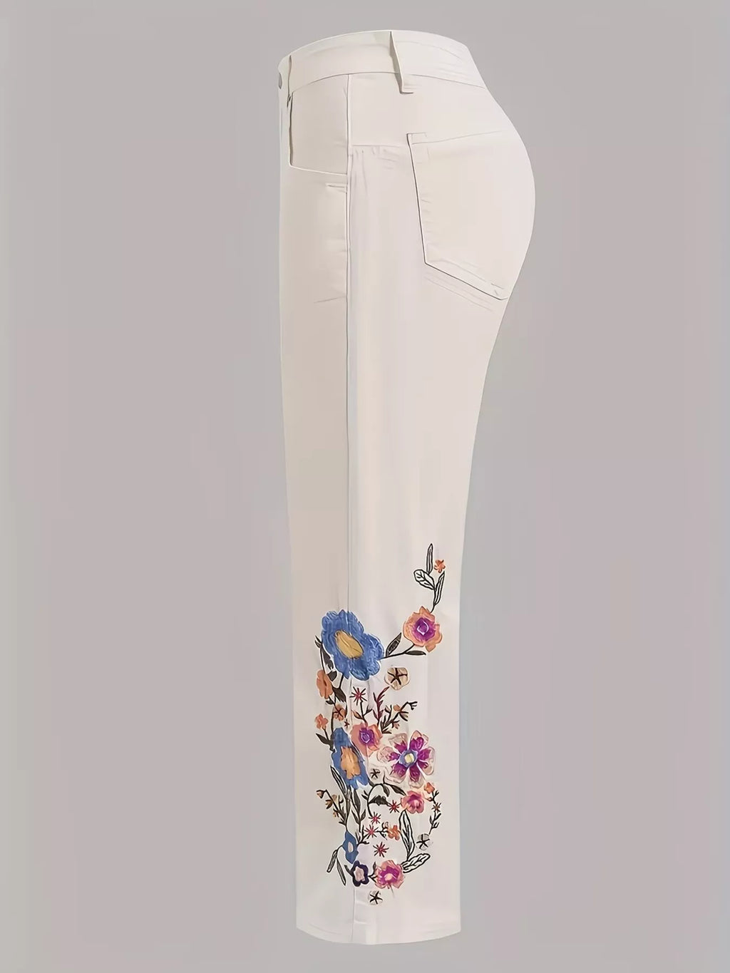 Embroidered Floral Wide-Leg Jeans