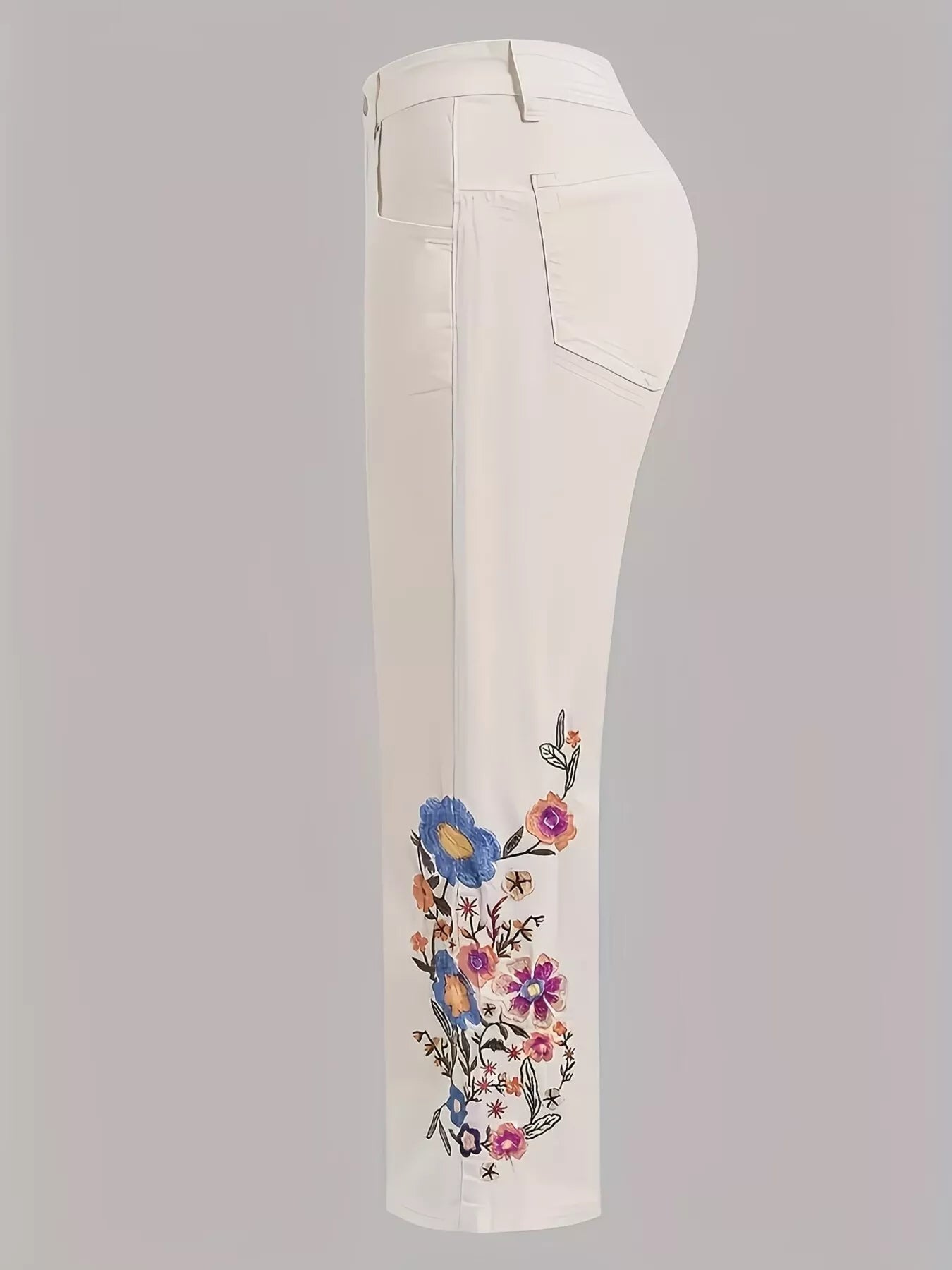 Embroidered Floral Wide-Leg Jeans