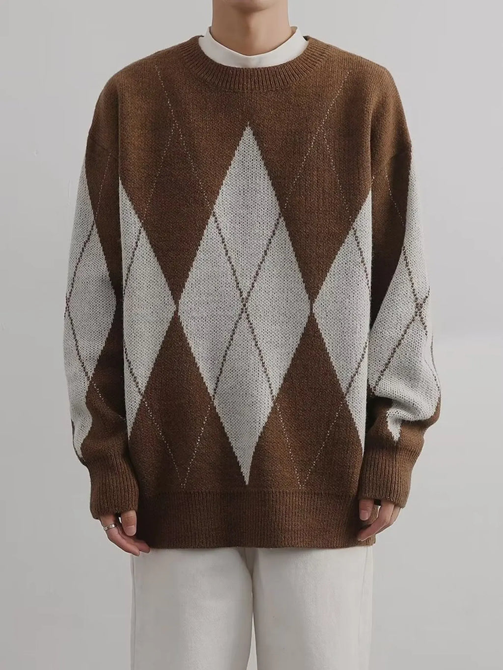 Men's Argyle Pattern Oversized Sweater