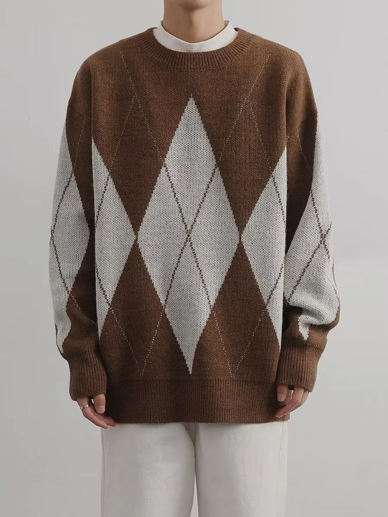 Men's Argyle Pattern Oversized Sweater