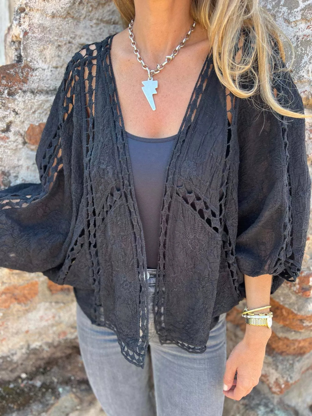 Full Size Embroidered Open Front Cardigan Plus Size