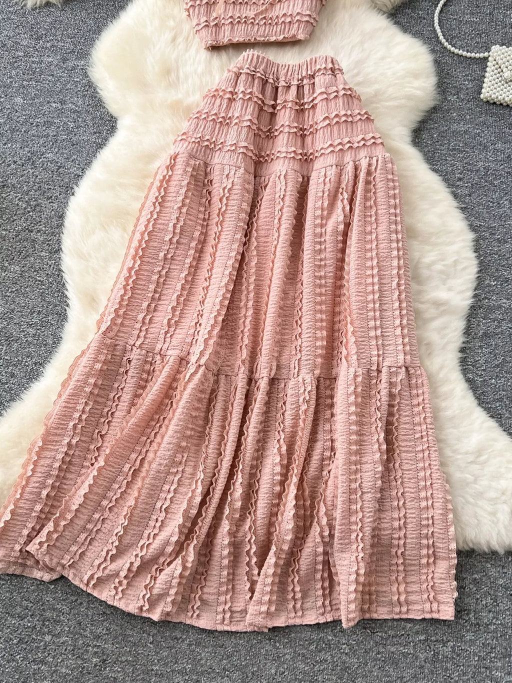 Ruched Crop Top and Maxi Skirt Set