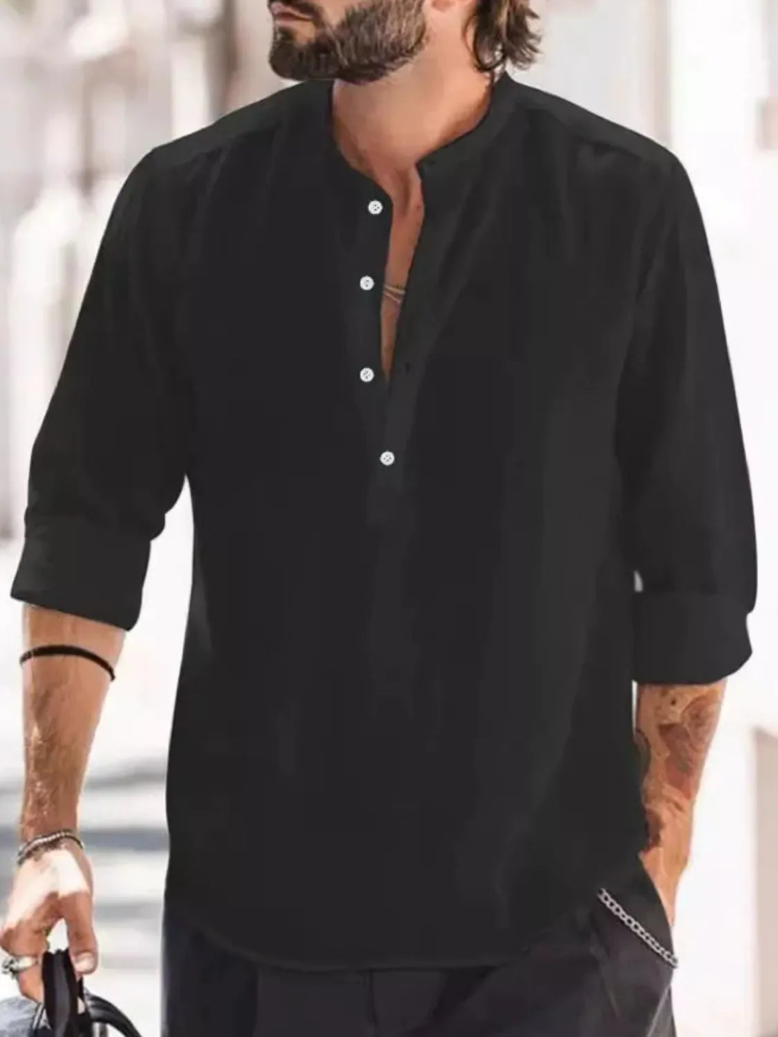 Men's Full Size Button Detail Long Sleeve Shirt Plus Size