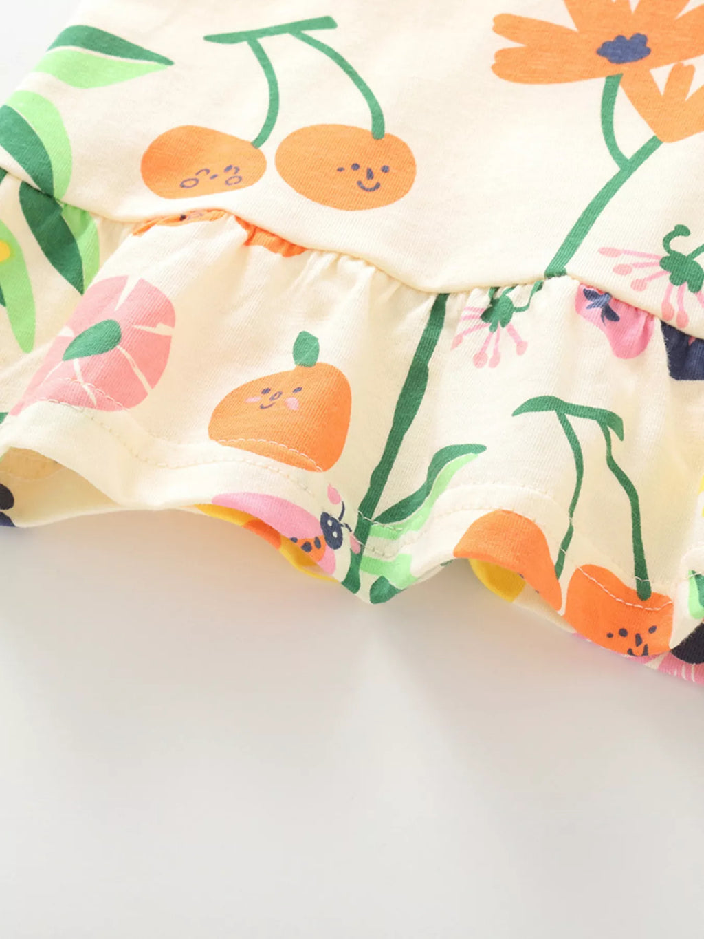 Children's Floral & Fruit Print Ruffled Hem T-Shirt