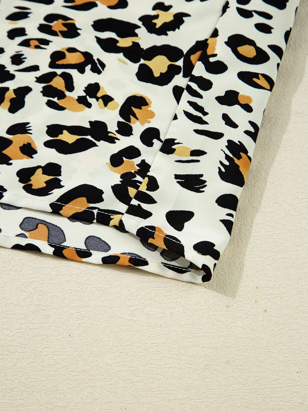Leopard Print Contrast Striped V Neck Blouse