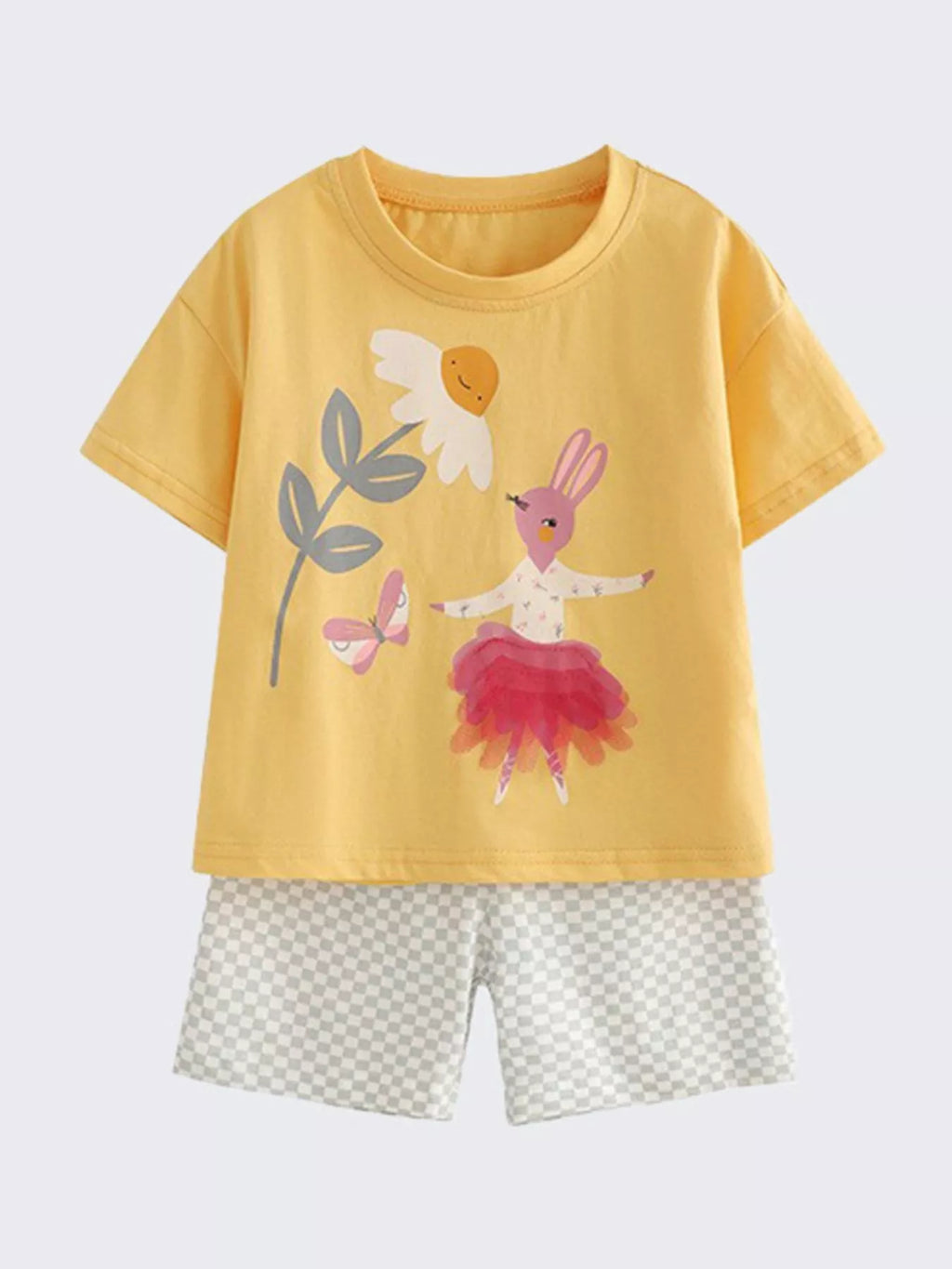 Children's Bunny Graphic Tee & Checkered Shorts Set