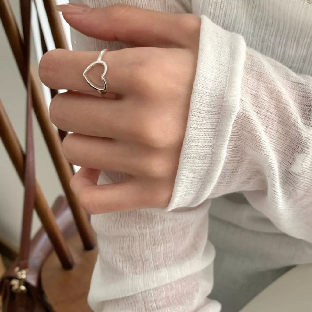 925 Sterling Silver Heart Open Ring