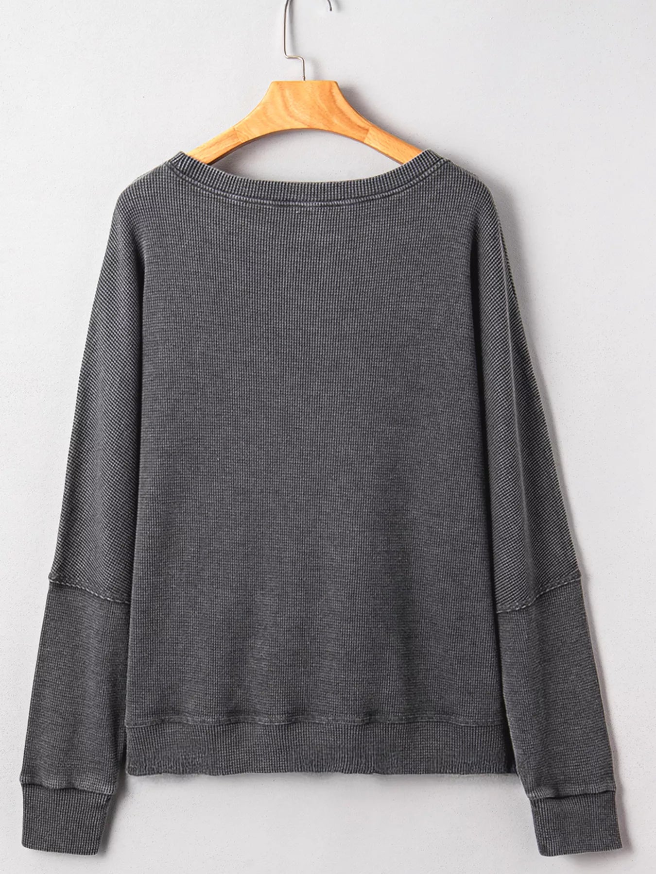 Waffle Knit Patchwork Long Sleeve Loose Sweatshirt