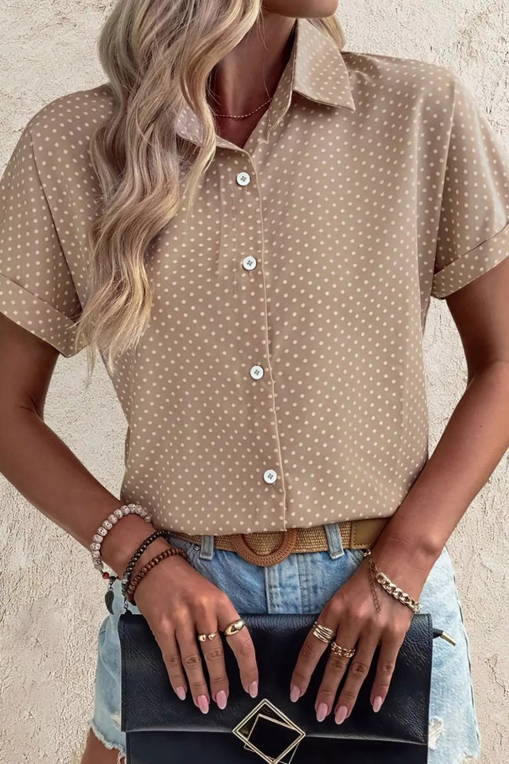 Polka Dot Print Short Sleeve Shirt
