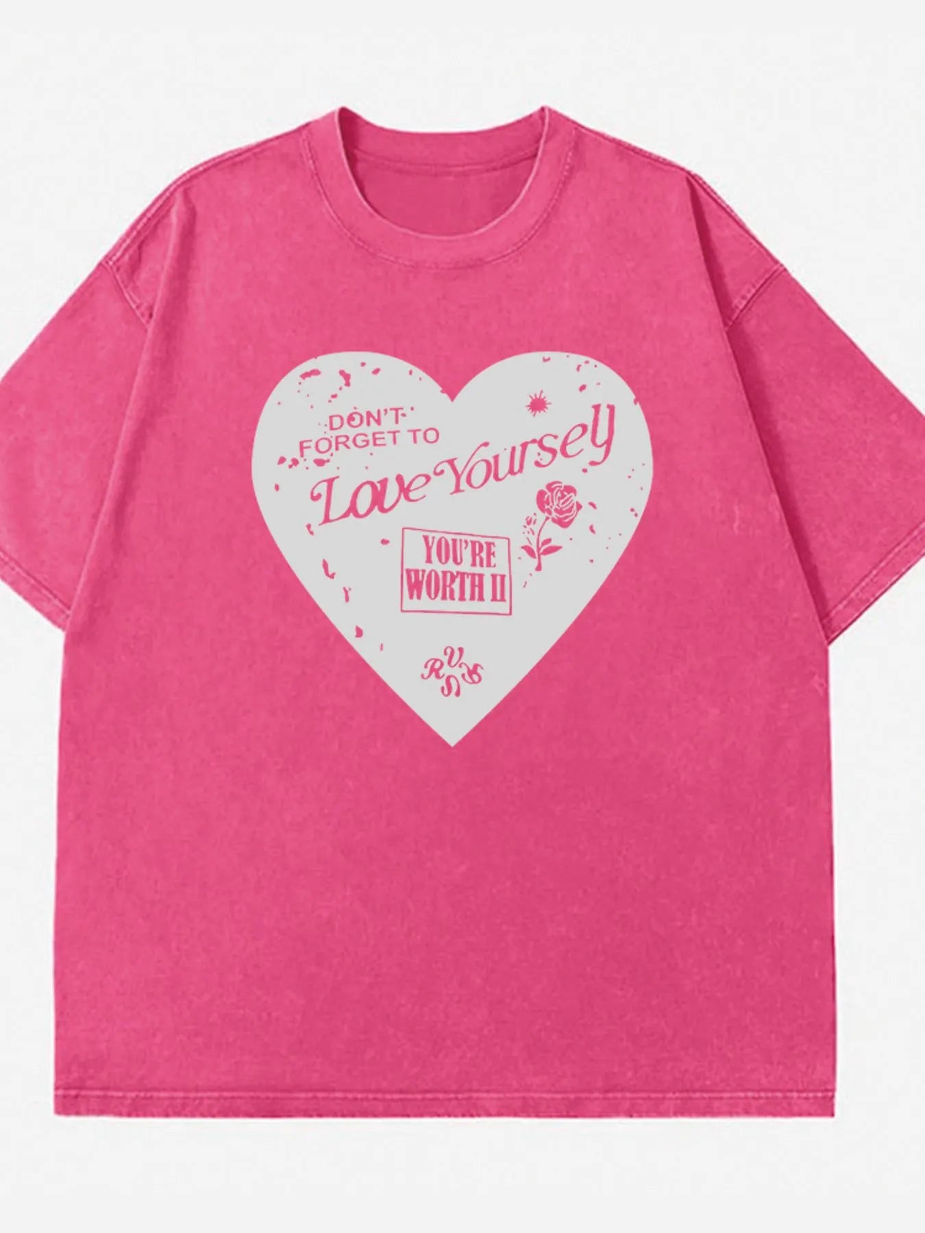 Heart Round Neck Short Sleeve T-Shirt