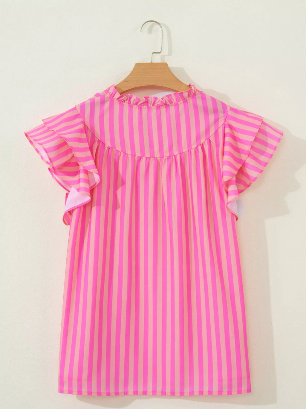Stripe Split Neck Ruffled Summer Blouse