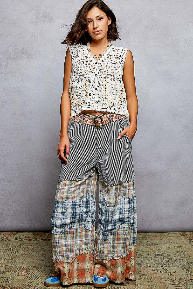POL Button Down Cropped Crochet Vest with Scalloped Edge