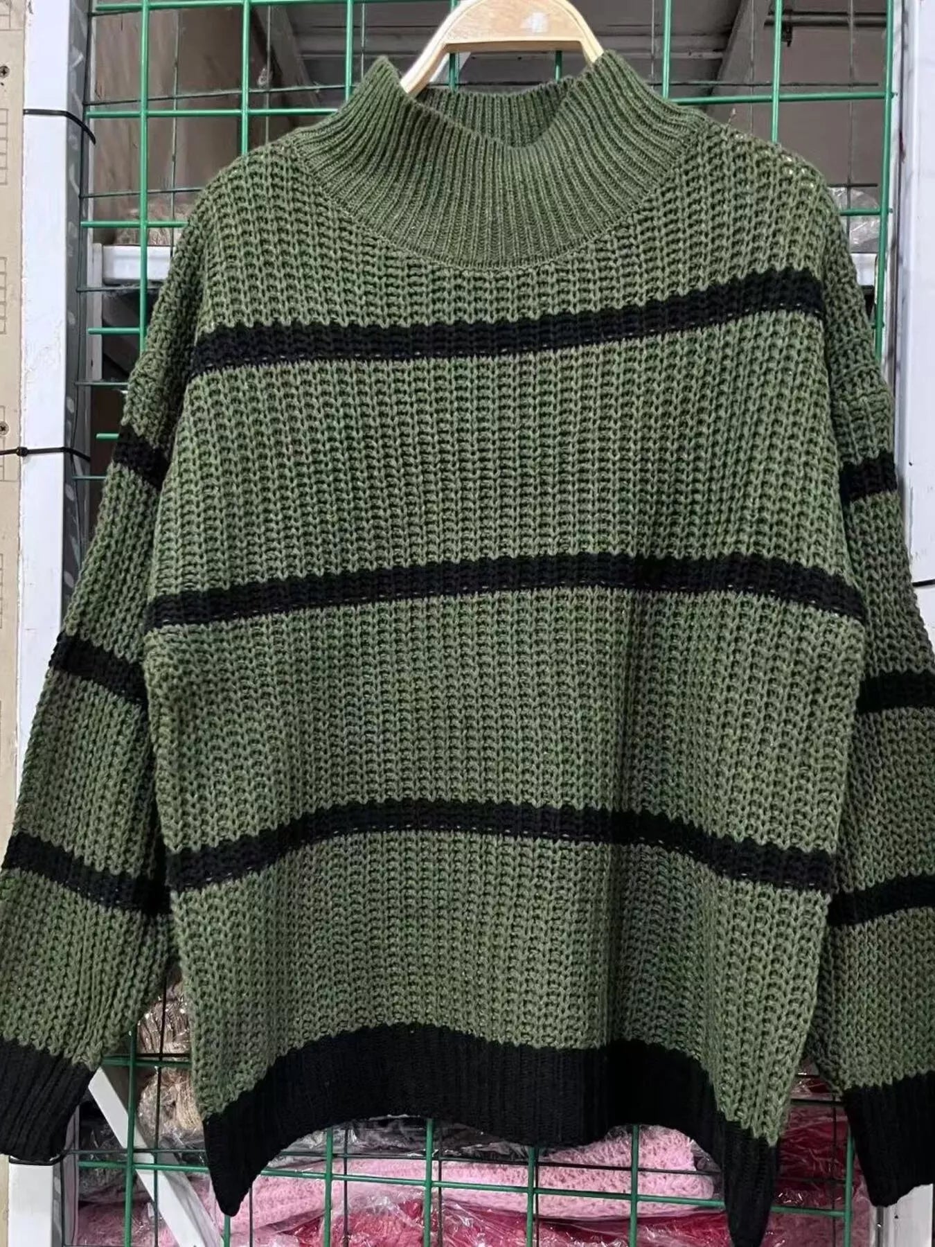 Full Size Striped Mock Neck Knit Sweater Plus Size
