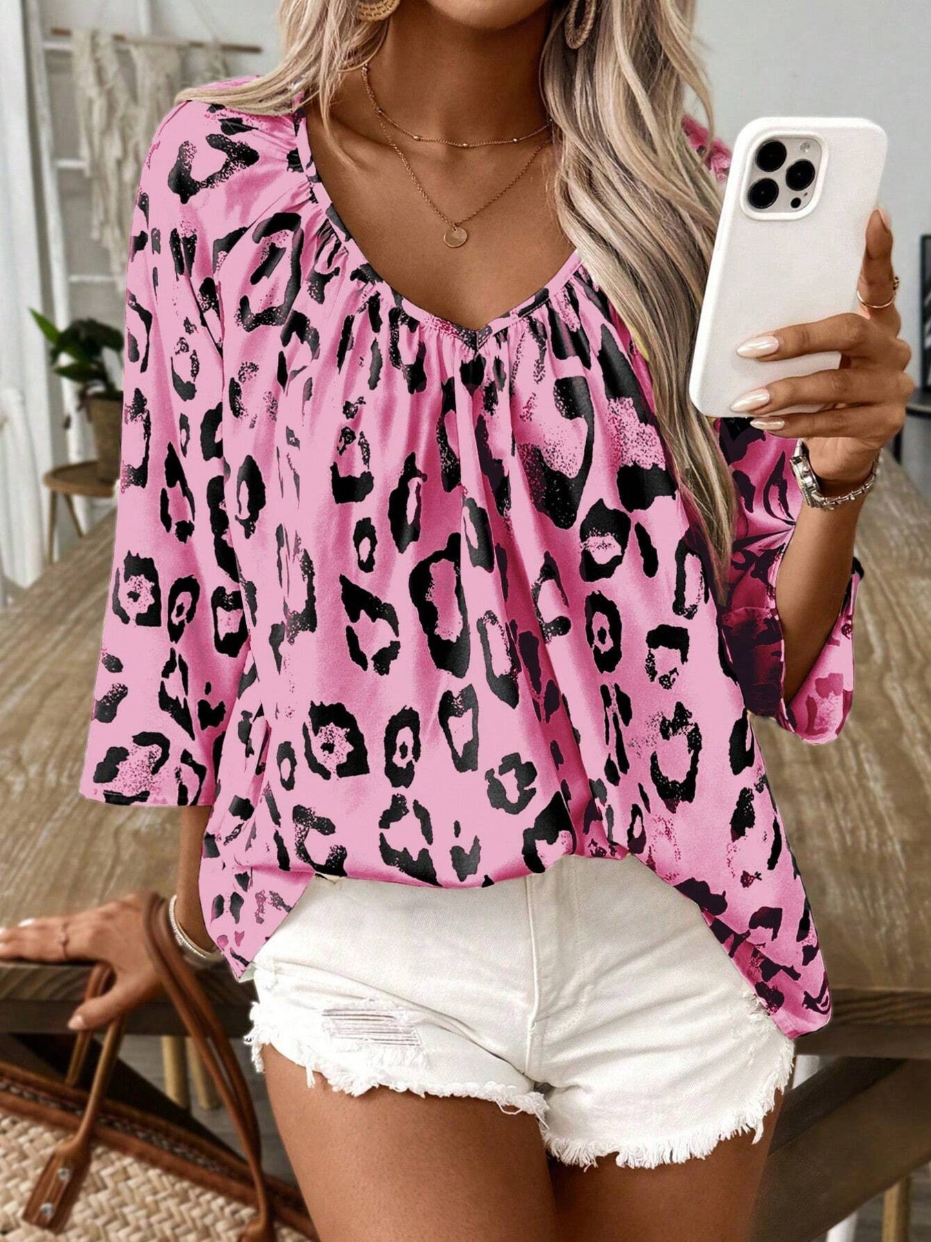 Leopard Print V-Neck Blouse