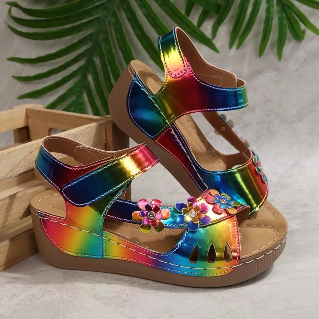 Floral Embellished Wedge Sandals